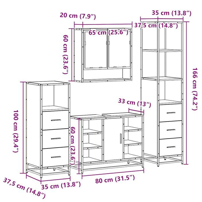 Ensemble de meubles salle de bain 4 pcs noir bois d'ingénierie - Photo n°11