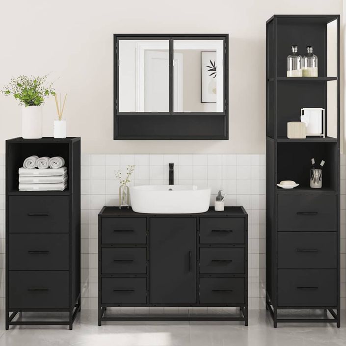 Ensemble de meubles salle de bain 4 pcs noir bois d'ingénierie - Photo n°3