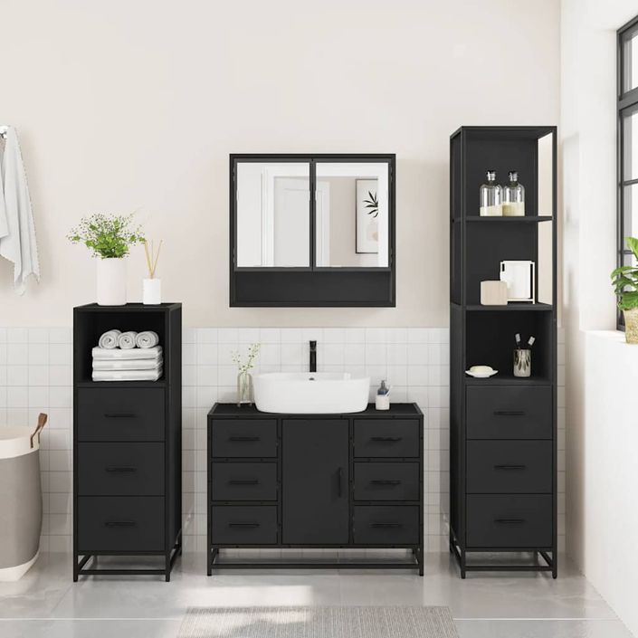 Ensemble de meubles salle de bain 4 pcs noir bois d'ingénierie - Photo n°4