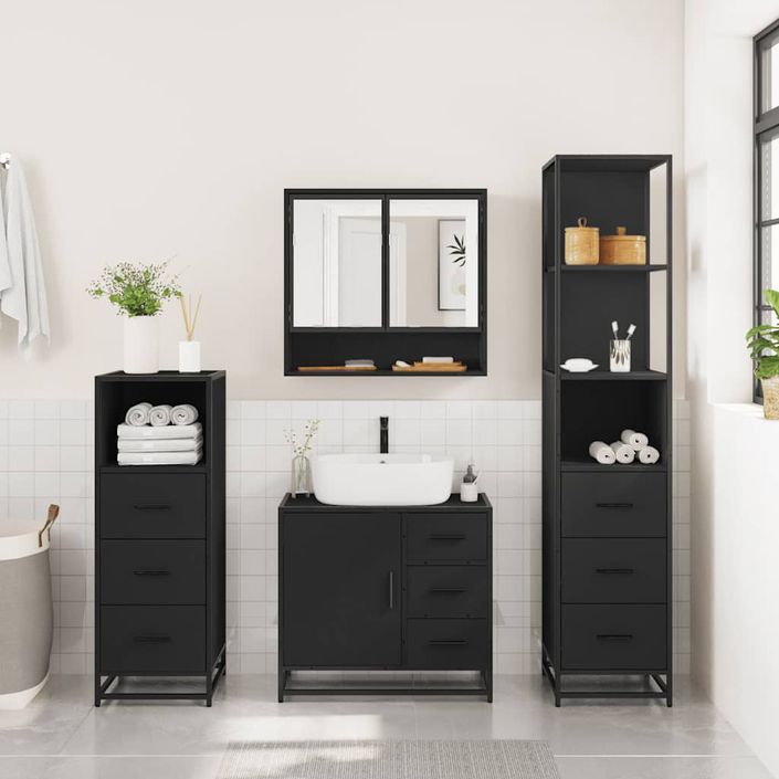 Ensemble de meubles salle de bain 4 pcs noir bois d'ingénierie - Photo n°4