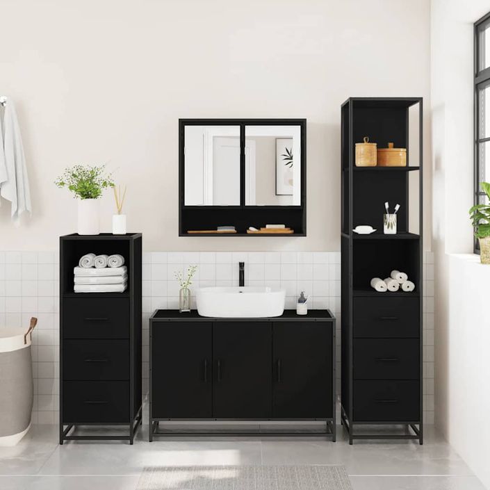 Ensemble de meubles salle de bain 4 pcs noir bois d'ingénierie - Photo n°4