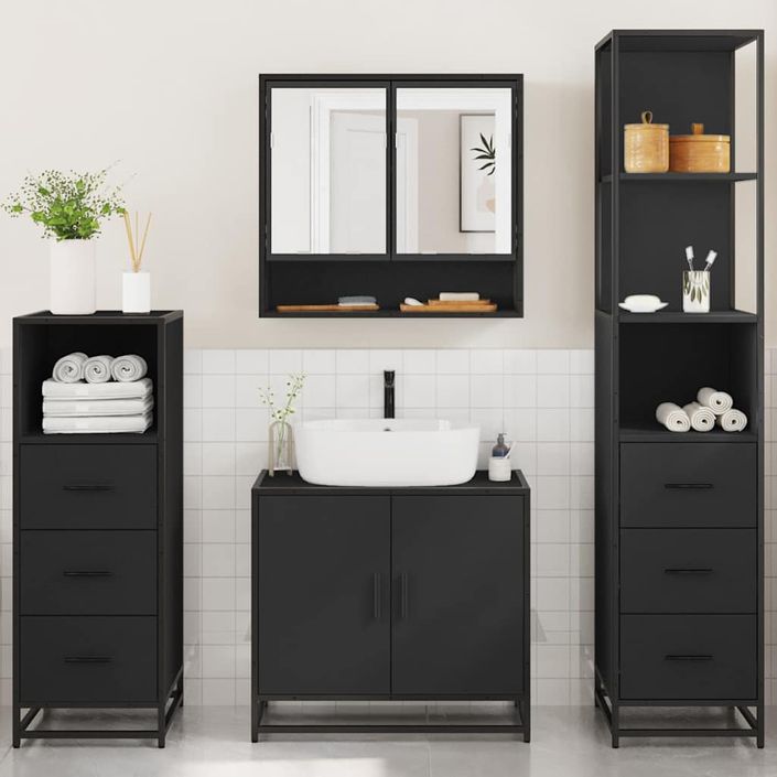 Ensemble de meubles salle de bain 4 pcs noir bois d'ingénierie - Photo n°4