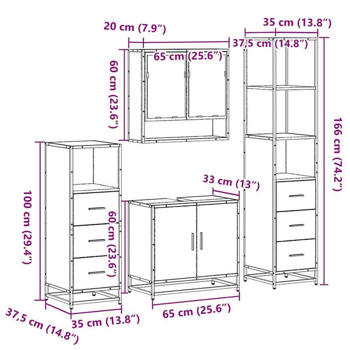 Ensemble de meubles salle de bain 4 pcs noir bois d'ingénierie - Photo n°11