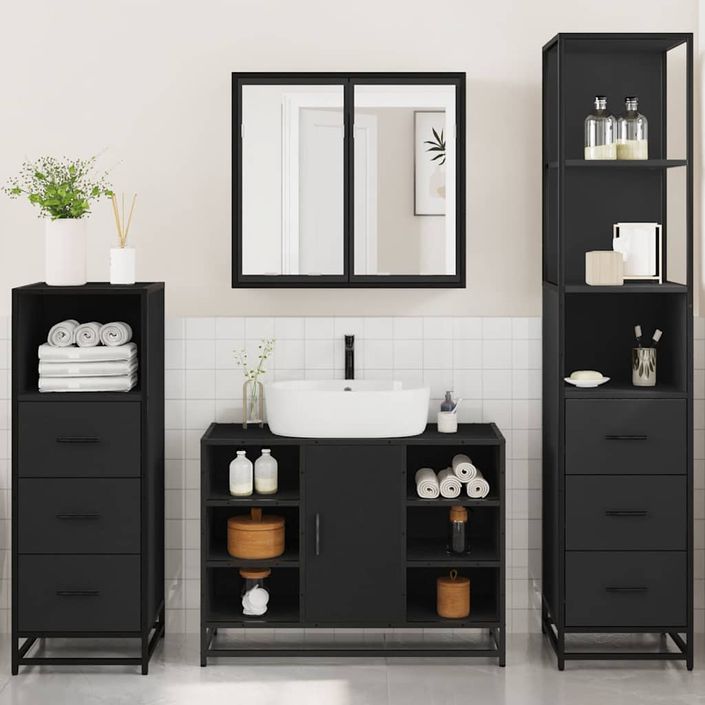 Ensemble de meubles salle de bain 4 pcs noir bois d'ingénierie - Photo n°4