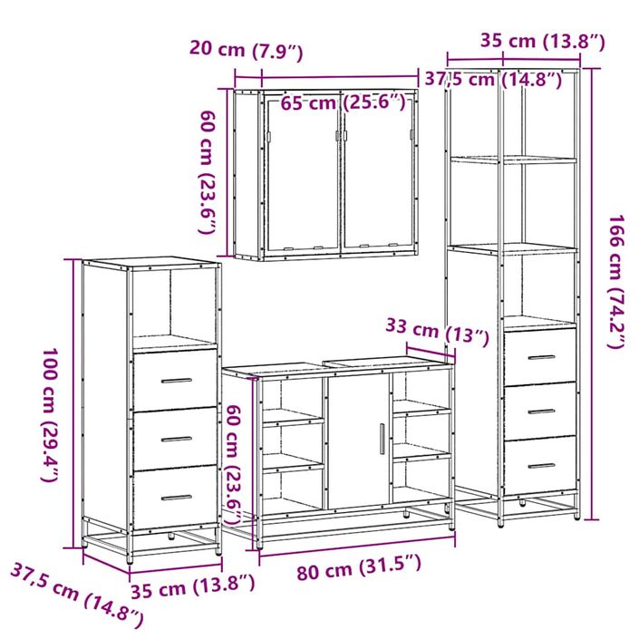 Ensemble de meubles salle de bain 4 pcs noir bois d'ingénierie - Photo n°11