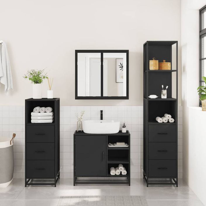 Ensemble de meubles salle de bain 4 pcs noir bois d'ingénierie - Photo n°3