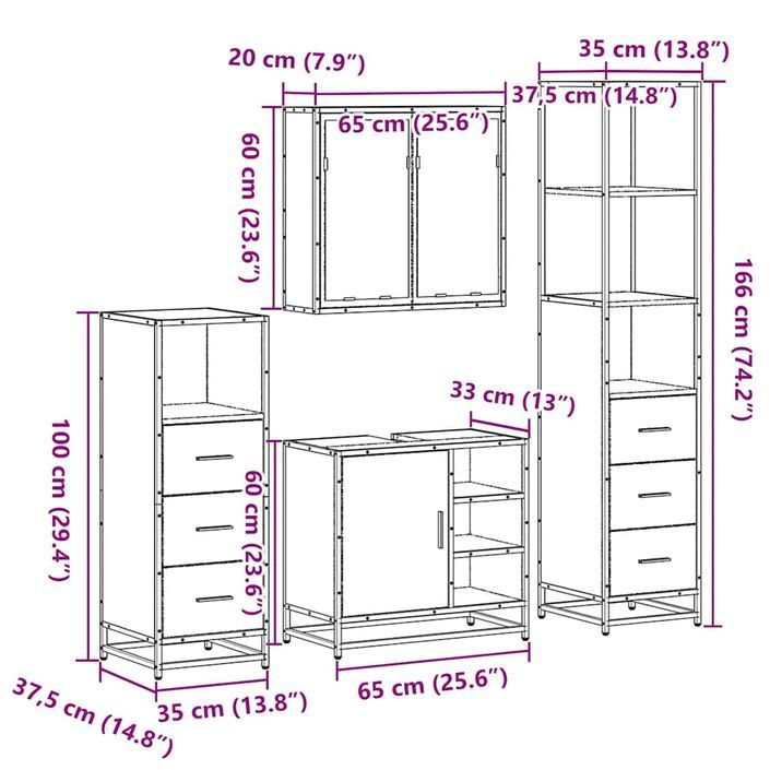 Ensemble de meubles salle de bain 4 pcs noir bois d'ingénierie - Photo n°11