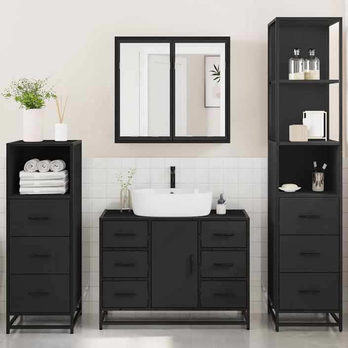 Ensemble de meubles salle de bain 4 pcs noir bois d'ingénierie - Photo n°4