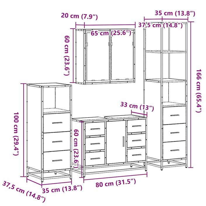 Ensemble de meubles salle de bain 4 pcs noir bois d'ingénierie - Photo n°11