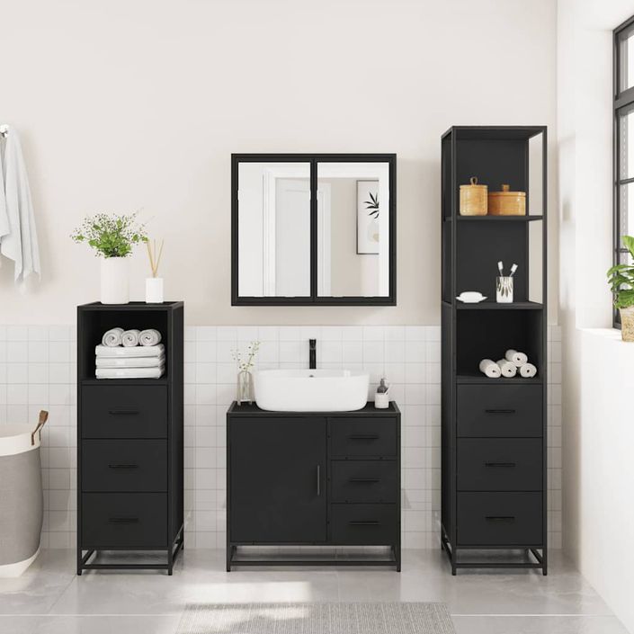 Ensemble de meubles salle de bain 4 pcs noir bois d'ingénierie - Photo n°3