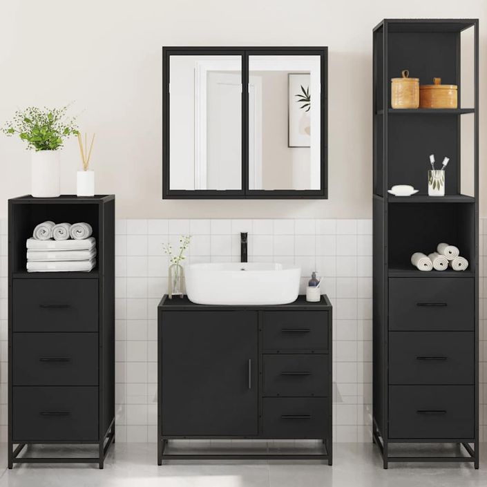 Ensemble de meubles salle de bain 4 pcs noir bois d'ingénierie - Photo n°4