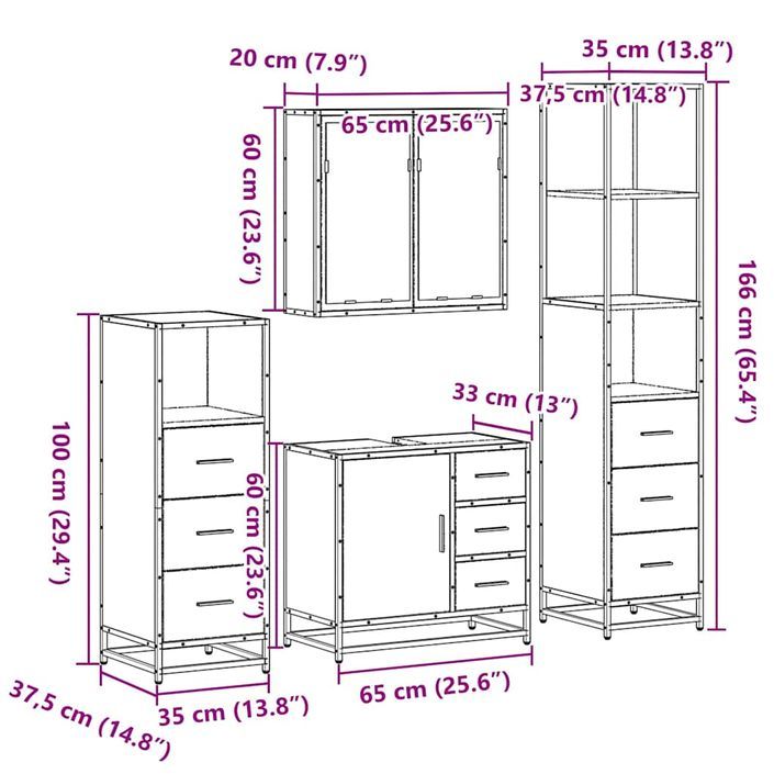 Ensemble de meubles salle de bain 4 pcs noir bois d'ingénierie - Photo n°11