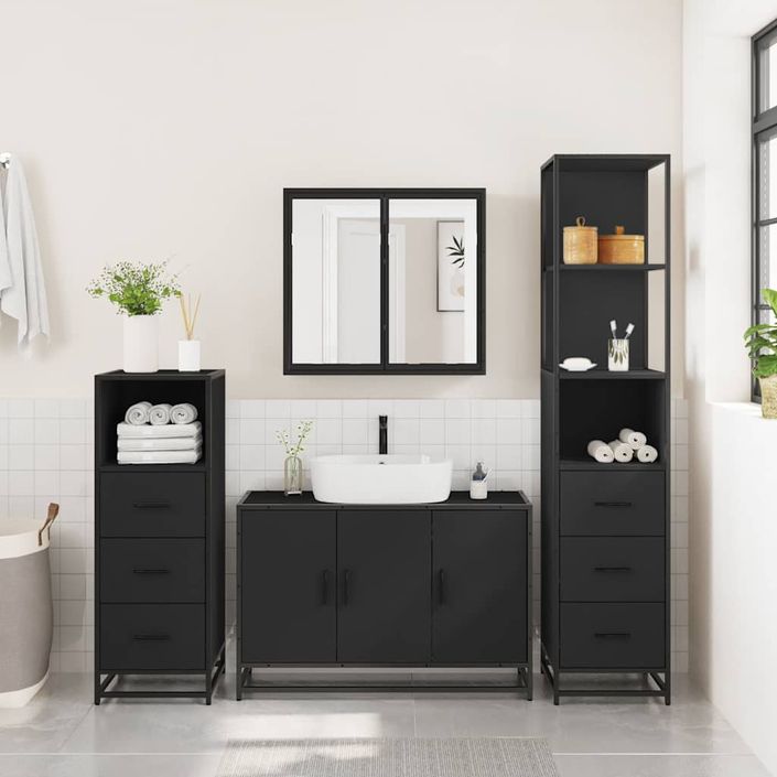 Ensemble de meubles salle de bain 4 pcs noir bois d'ingénierie - Photo n°3