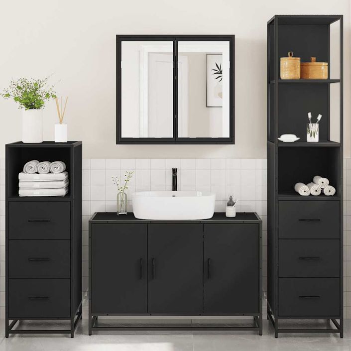 Ensemble de meubles salle de bain 4 pcs noir bois d'ingénierie - Photo n°4