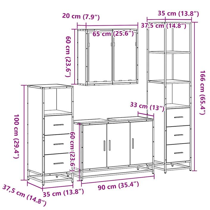 Ensemble de meubles salle de bain 4 pcs noir bois d'ingénierie - Photo n°11