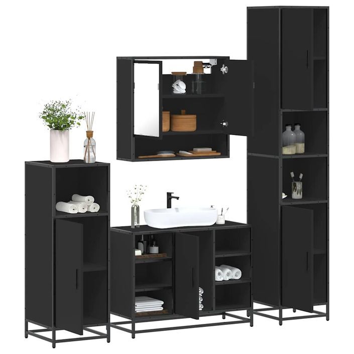 Ensemble de meubles salle de bain 4 pcs noir bois d'ingénierie - Photo n°1