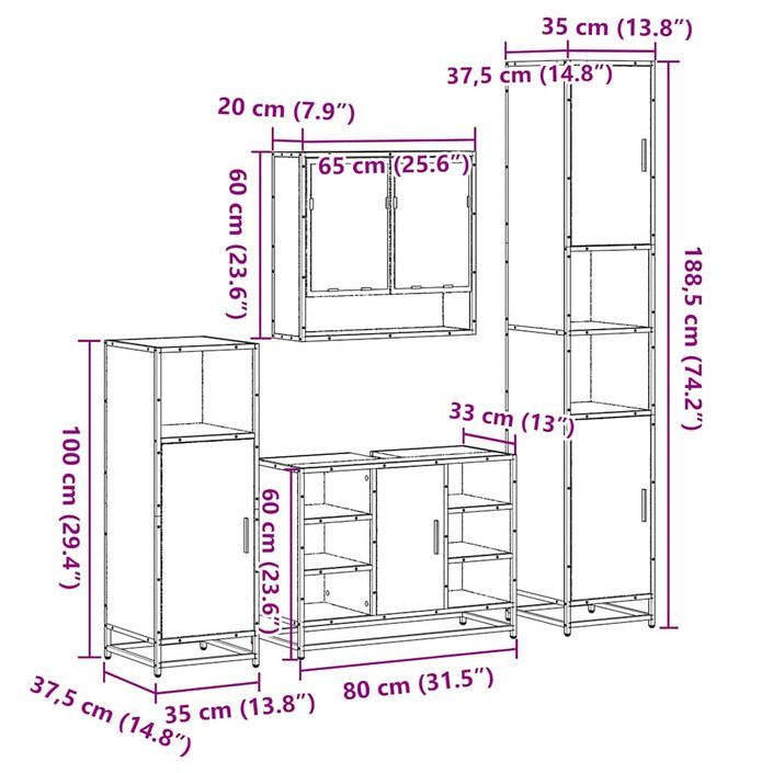 Ensemble de meubles salle de bain 4 pcs noir bois d'ingénierie - Photo n°11