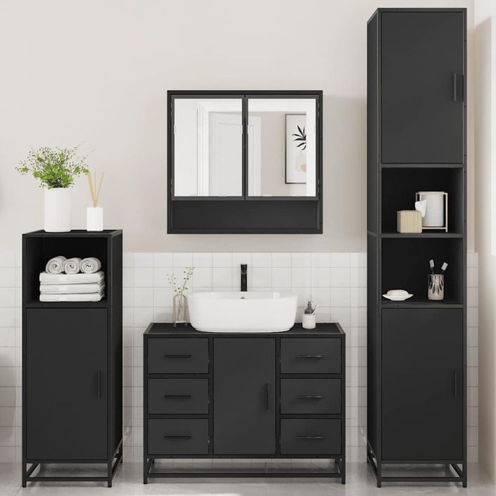 Ensemble de meubles salle de bain 4 pcs noir bois d'ingénierie - Photo n°4