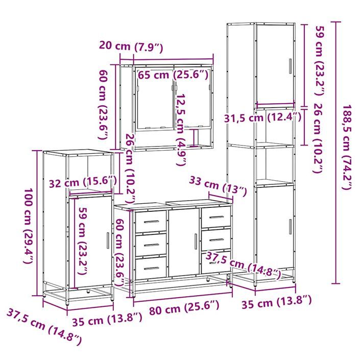 Ensemble de meubles salle de bain 4 pcs noir bois d'ingénierie - Photo n°11