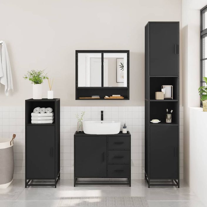 Ensemble de meubles salle de bain 4 pcs noir bois d'ingénierie - Photo n°4