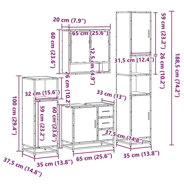 Ensemble de meubles salle de bain 4 pcs noir bois d'ingénierie - Photo n°11