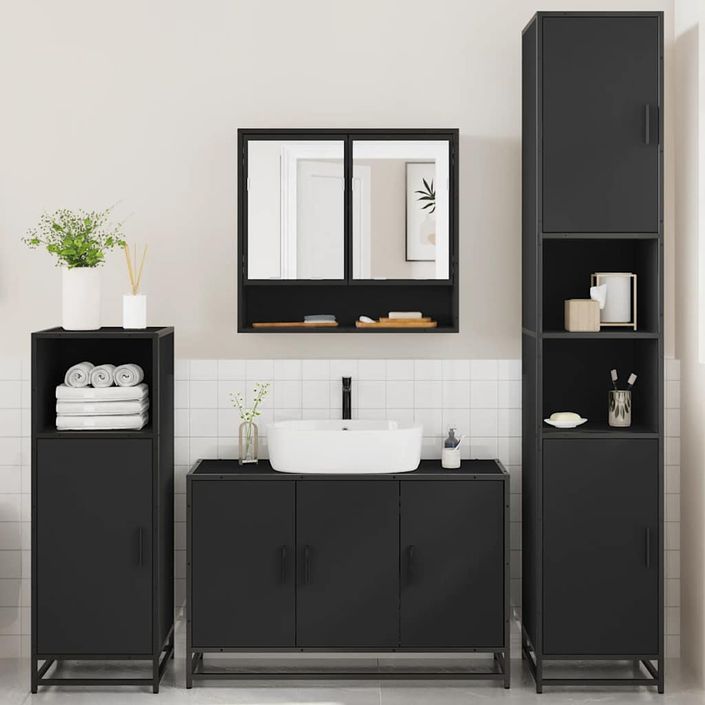 Ensemble de meubles salle de bain 4 pcs noir bois d'ingénierie - Photo n°3