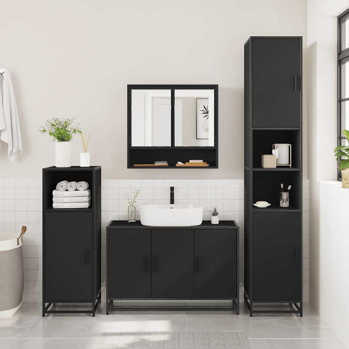 Ensemble de meubles salle de bain 4 pcs noir bois d'ingénierie - Photo n°4