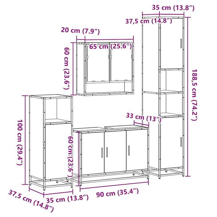 Ensemble de meubles salle de bain 4 pcs noir bois d'ingénierie - Photo n°11