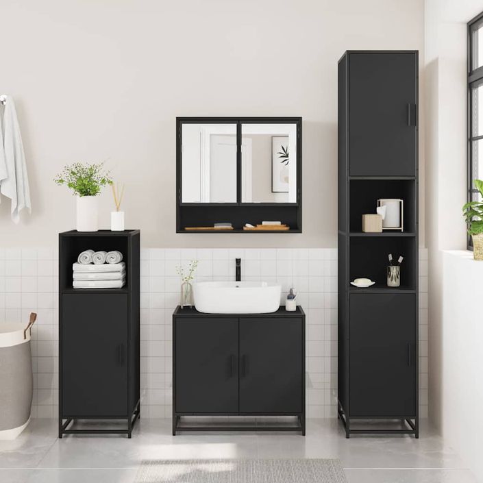 Ensemble de meubles salle de bain 4 pcs noir bois d'ingénierie - Photo n°4