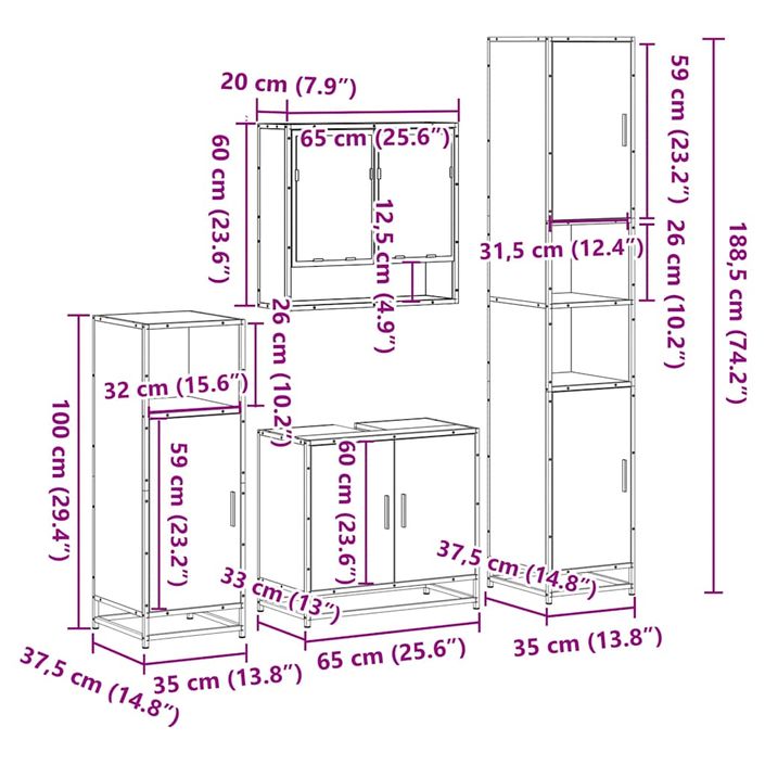 Ensemble de meubles salle de bain 4 pcs noir bois d'ingénierie - Photo n°11