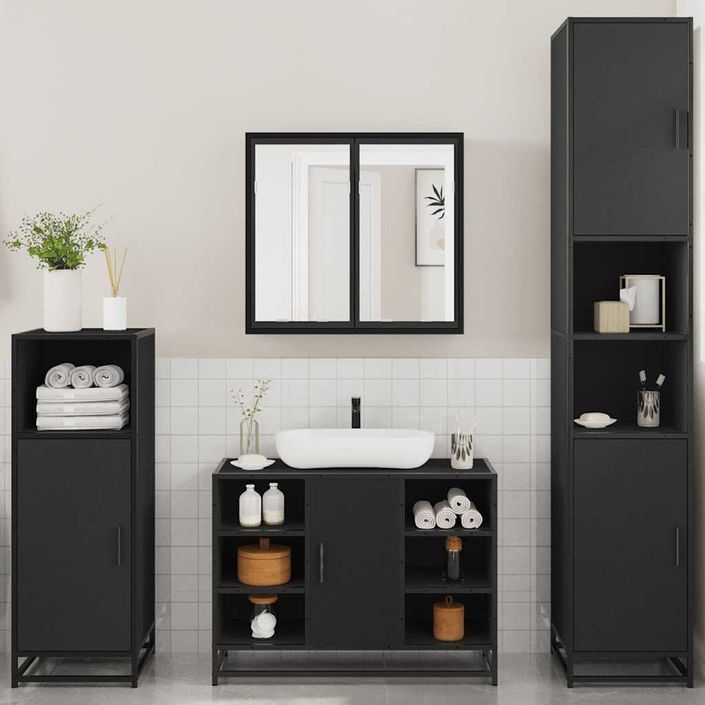 Ensemble de meubles salle de bain 4 pcs noir bois d'ingénierie - Photo n°3