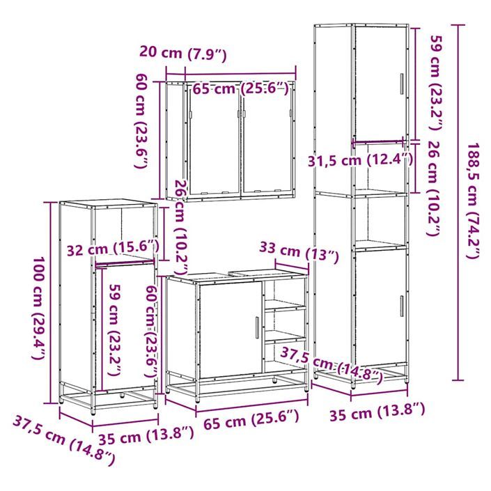 Ensemble de meubles salle de bain 4 pcs noir bois d'ingénierie - Photo n°11