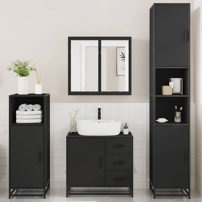 Ensemble de meubles salle de bain 4 pcs noir bois d'ingénierie - Photo n°3