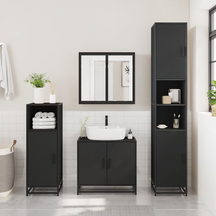 Ensemble de meubles salle de bain 4 pcs noir bois d'ingénierie - Photo n°4