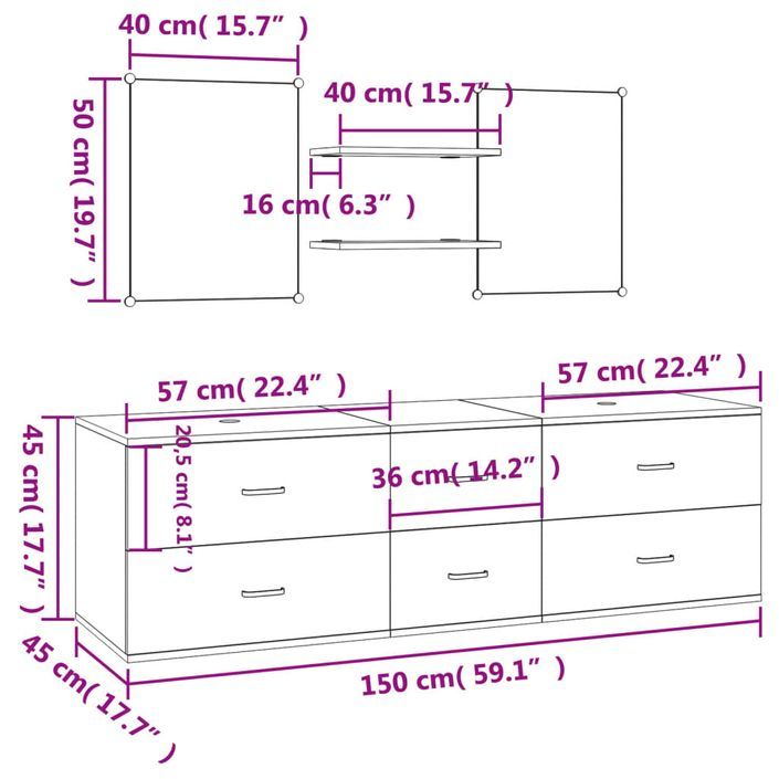 Ensemble de meubles salle de bain 5 pcs noir bois d'ingénierie - Photo n°9