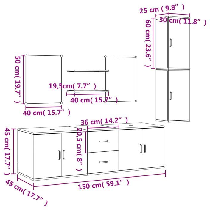 Ensemble de meubles salle de bain 7 pcs chêne bois d'ingénierie - Photo n°8