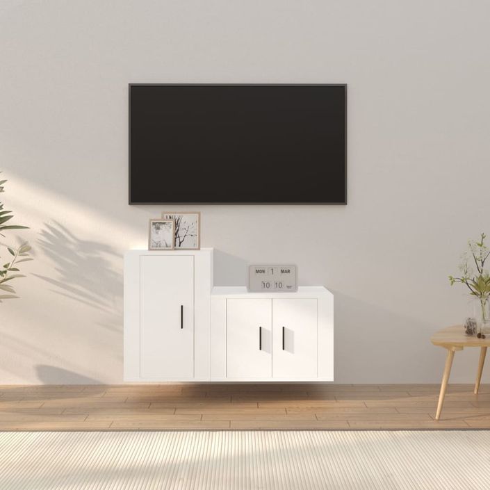 Ensemble de meubles TV 2 pcs Blanc Bois d'ingénierie - Photo n°2