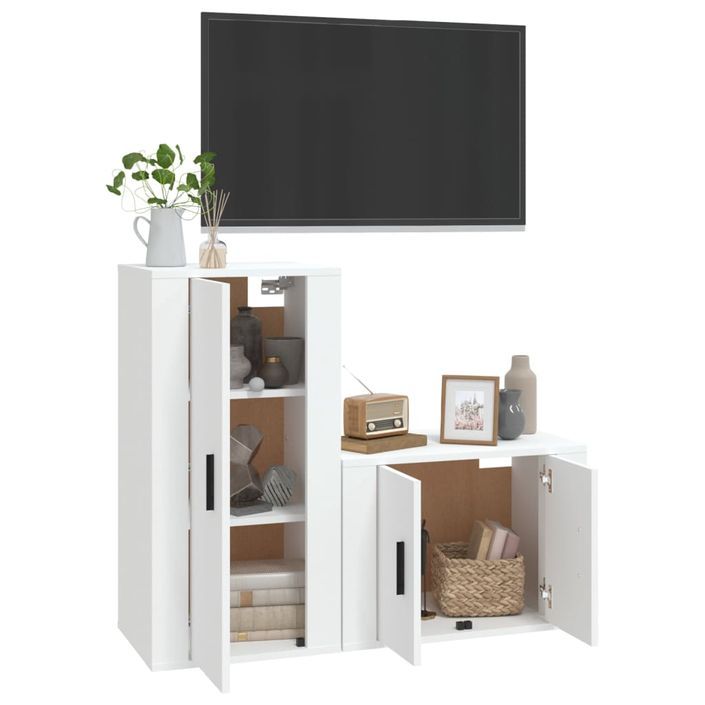 Ensemble de meubles TV 2 pcs Blanc Bois d'ingénierie - Photo n°3