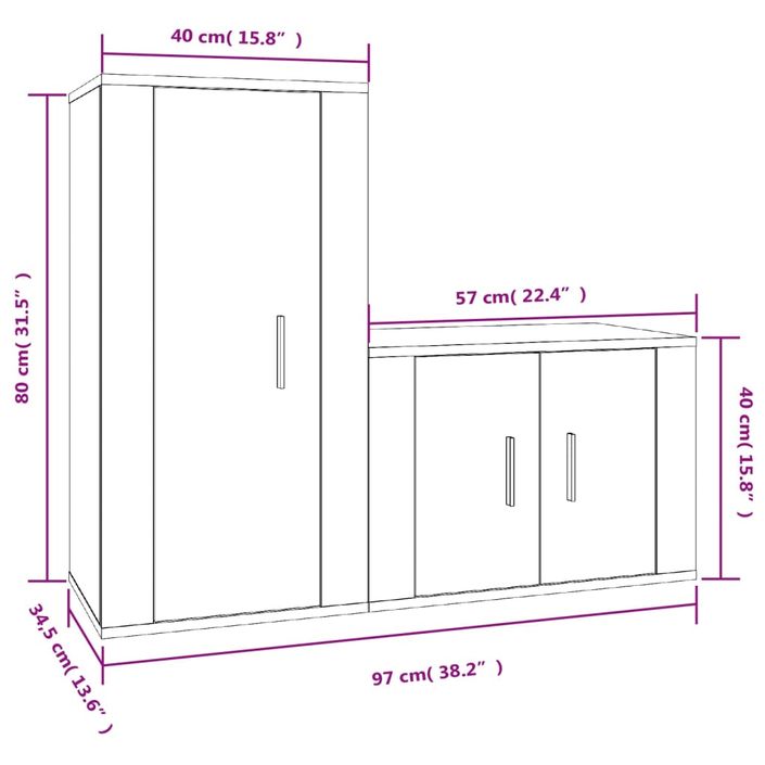 Ensemble de meubles TV 2 pcs Chêne fumé Bois d'ingénierie - Photo n°8