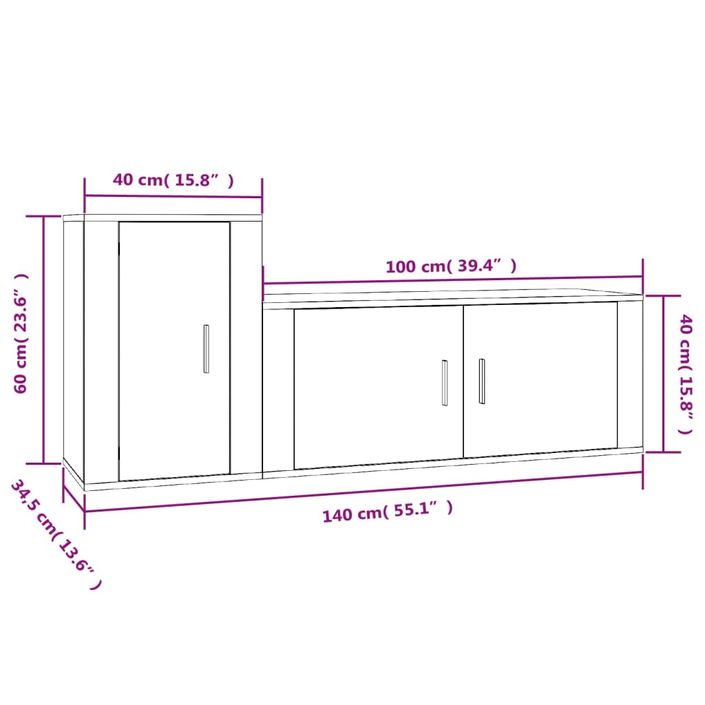 Ensemble de meubles TV 2 pcs Chêne fumé Bois d'ingénierie - Photo n°8