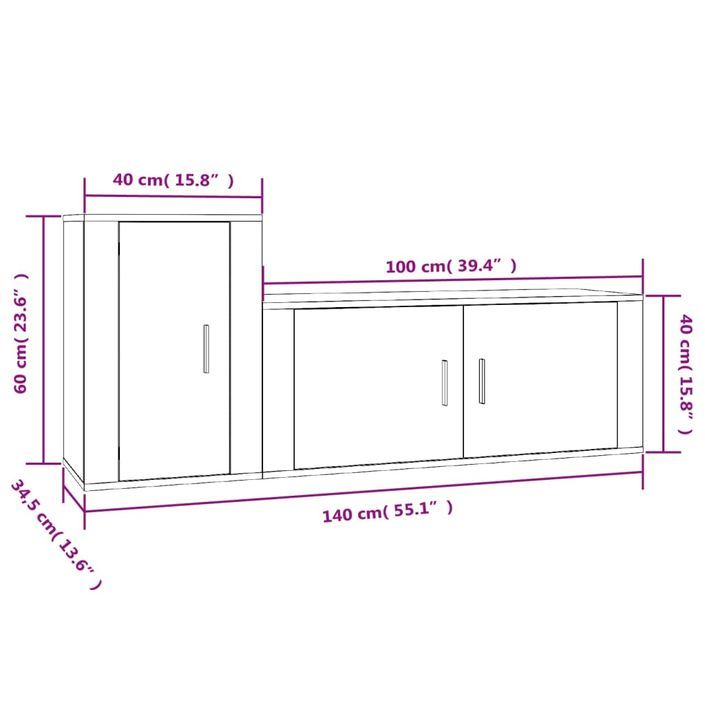 Ensemble de meubles TV 2 pcs gris béton bois d'ingénierie - Photo n°8