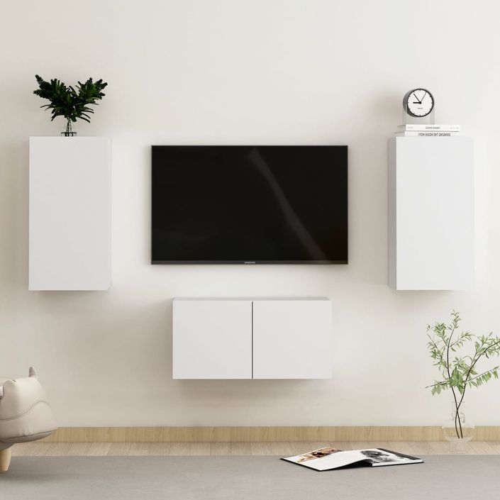 Ensemble de meubles TV 3 pcs Blanc 9 - Photo n°1