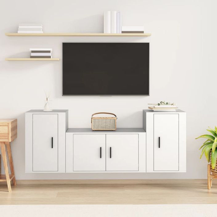 Ensemble de meubles TV 3 pcs Blanc Bois d'ingénierie - Photo n°2