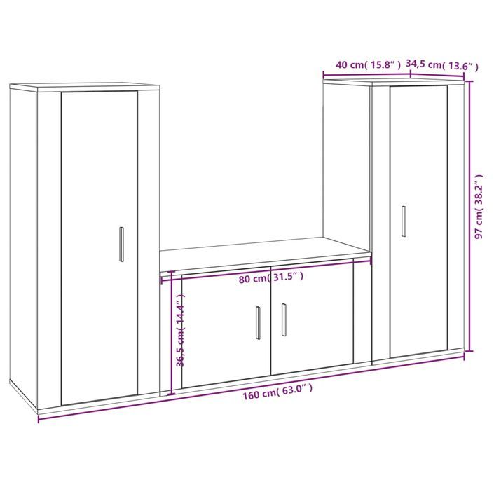 Ensemble de meubles TV 3 pcs Blanc Bois d'ingénierie - Photo n°7