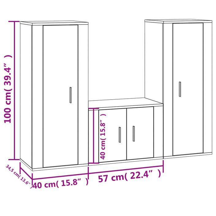 Ensemble de meubles TV 3 pcs Blanc Bois d'ingénierie - Photo n°7