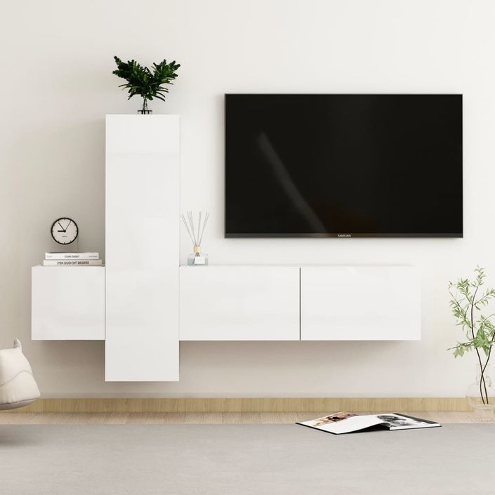 Ensemble de meubles TV 3 pcs Blanc brillant 7 - Photo n°1