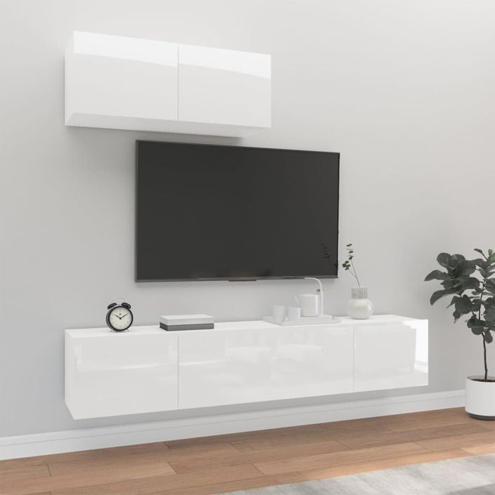 Ensemble de meubles TV 3 pcs Blanc brillant Bois d'ingénierie - Photo n°1