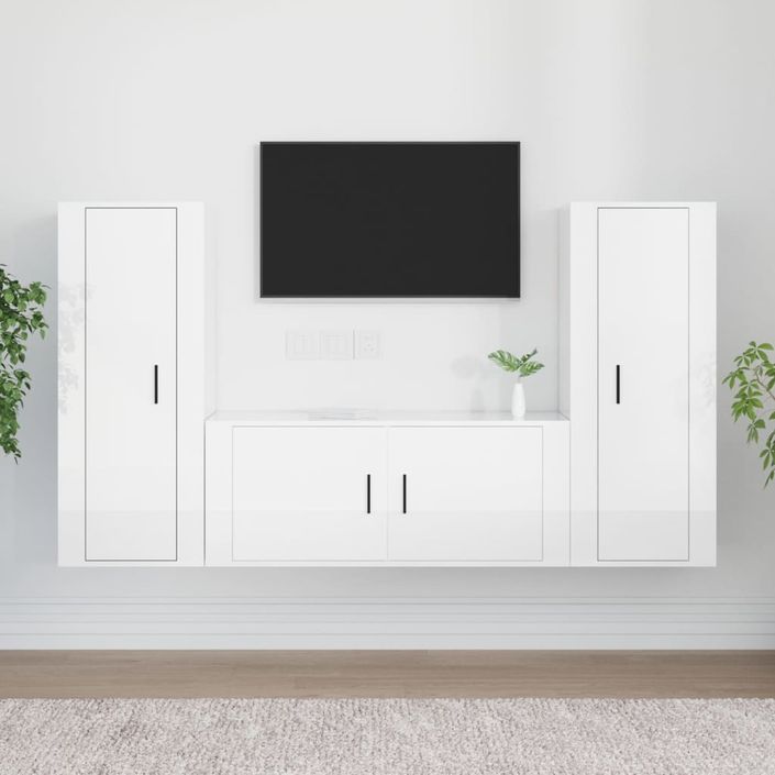 Ensemble de meubles TV 3 pcs Blanc brillant Bois d'ingénierie - Photo n°2