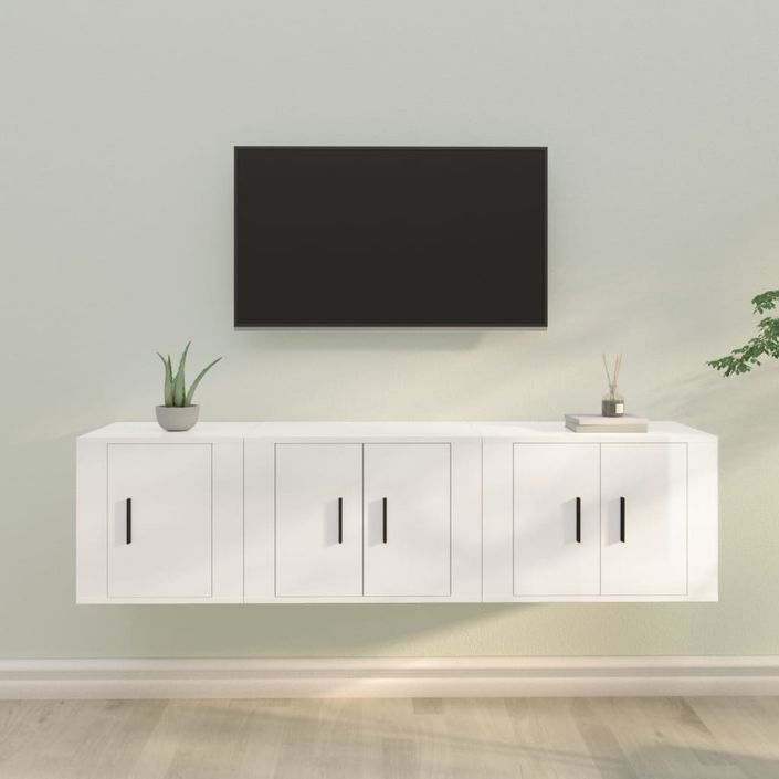 Ensemble de meubles TV 3 pcs Blanc brillant Bois d'ingénierie - Photo n°2