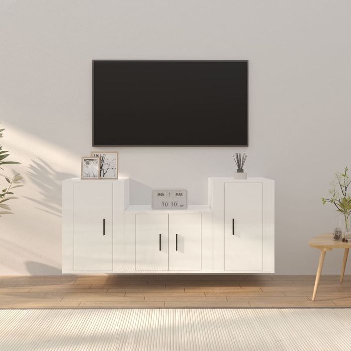 Ensemble de meubles TV 3 pcs Blanc brillant Bois d'ingénierie - Photo n°2